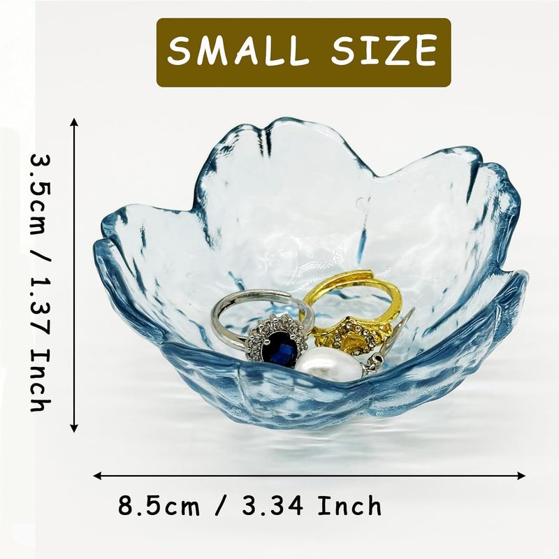 BESSKON Flower Ring Dish Jewelry Tray, Glass Jewelry Dish Tray, Aesthetic Room Decor Small Trinket Dish, Nightstand Jewlery Ring Holder Dish, Bathroom Jewelry Plate Bowl for Rings Earrings Wife Gift (Blue) - Image 3